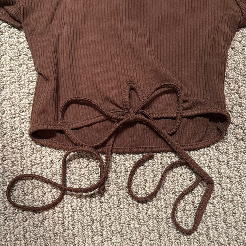 Brown Ribbed Crop Top - Picture 3 of 4